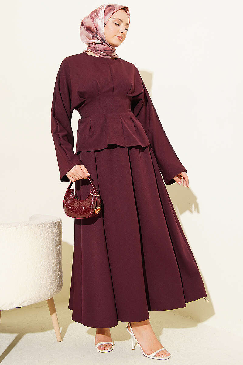 Belted Skirt Set with Waist Darts - Plum