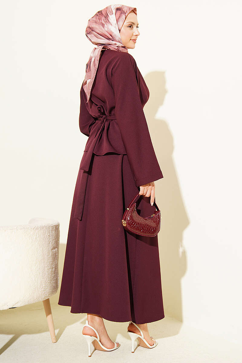 Belted Skirt Set with Waist Darts - Plum