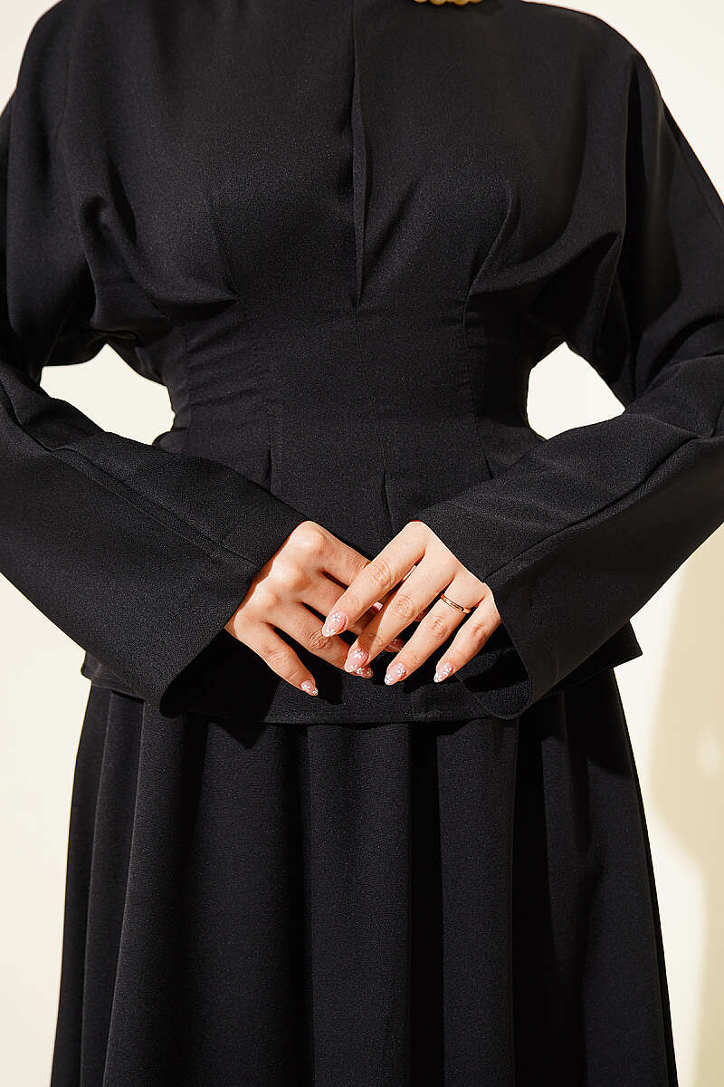 Belted Skirt Set with Waist Darts - Black