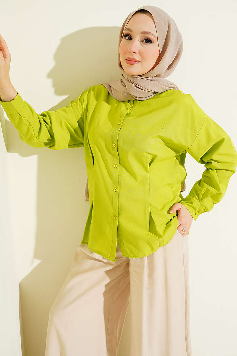 Poplin Shirt with Waist Darts - Pistachio