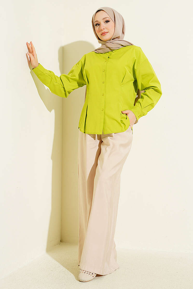 Poplin Shirt with Waist Darts - Pistachio
