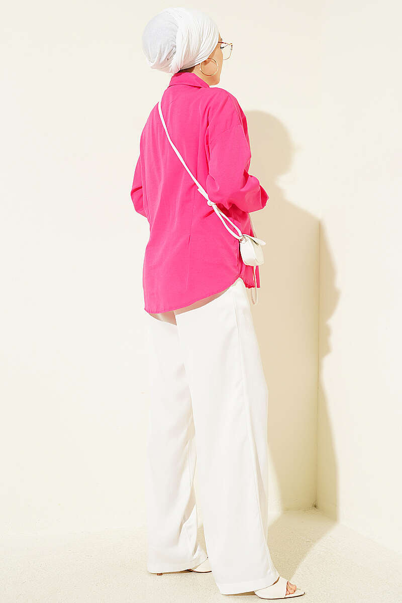 Poplin Shirt with Waist Darts - Fuchsia