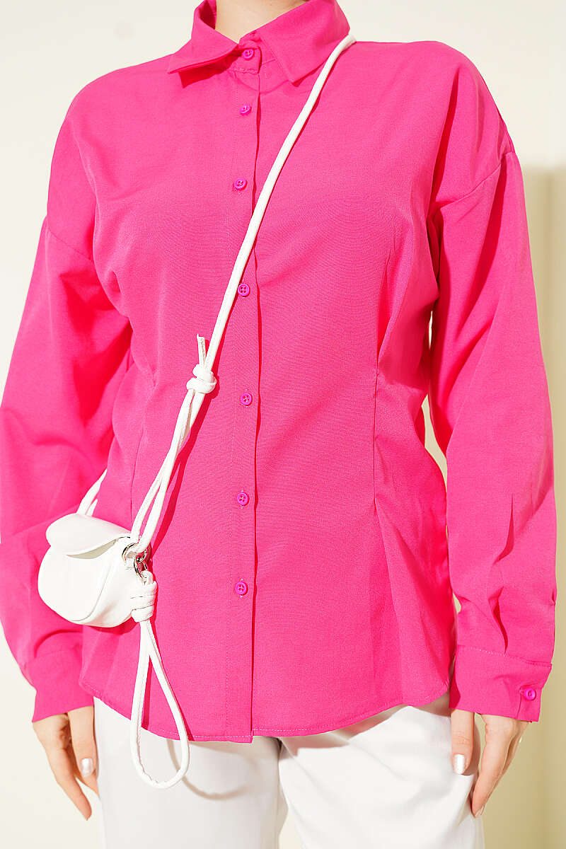 Poplin Shirt with Waist Darts - Fuchsia
