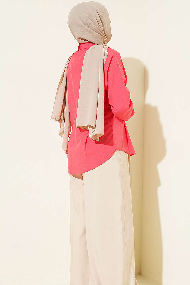 Poplin Shirt with Waist Darts - Pomegranate