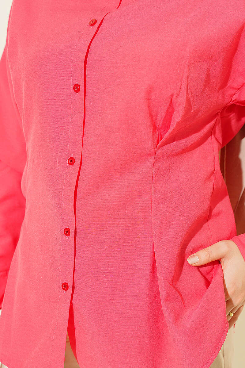 Poplin Shirt with Waist Darts - Pomegranate