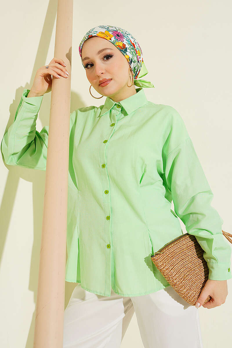 Poplin Shirt with Waist Darts - Aqua Green