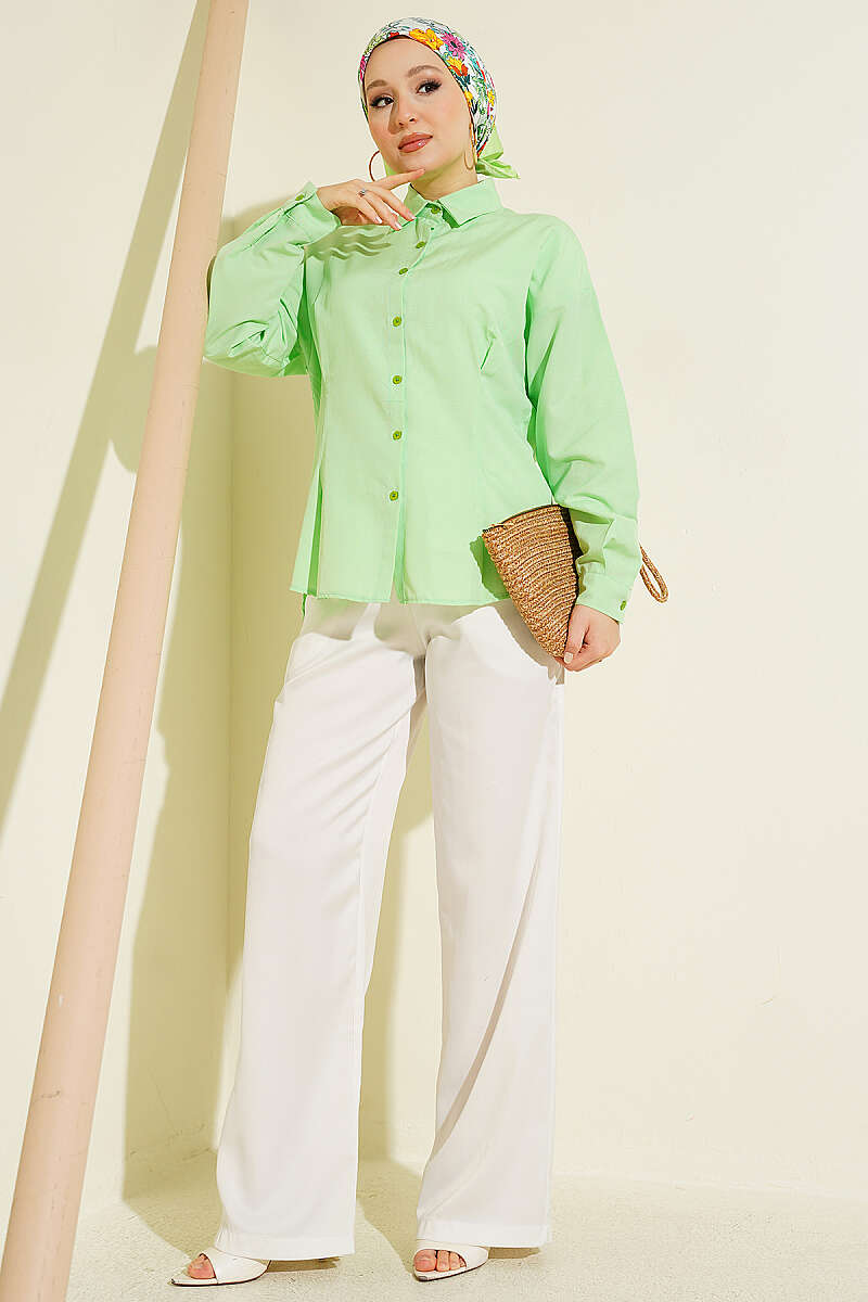 Poplin Shirt with Waist Darts - Aqua Green