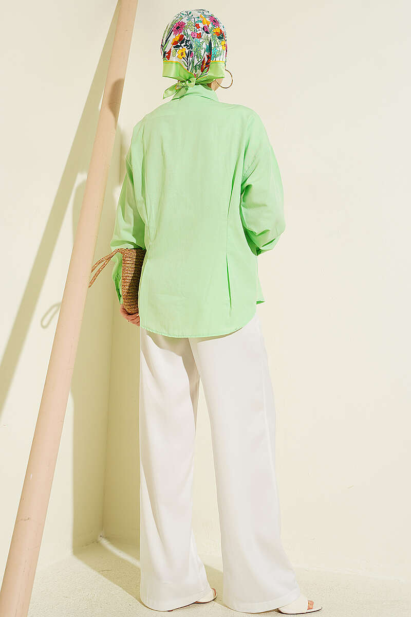 Poplin Shirt with Waist Darts - Aqua Green