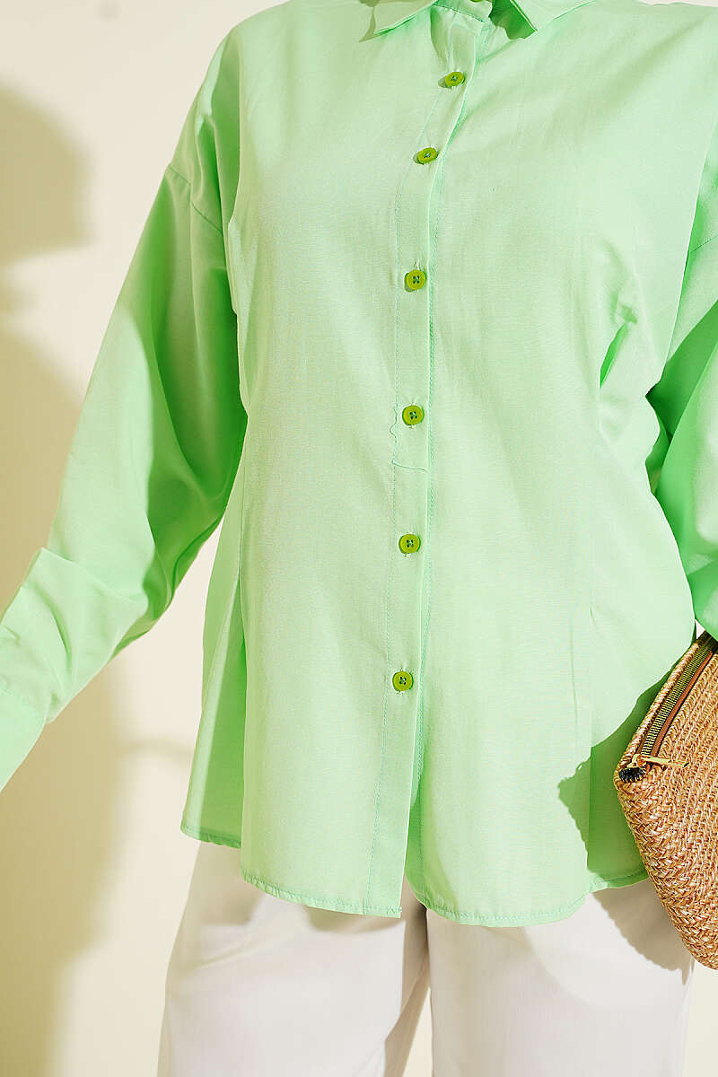 Poplin Shirt with Waist Darts - Aqua Green