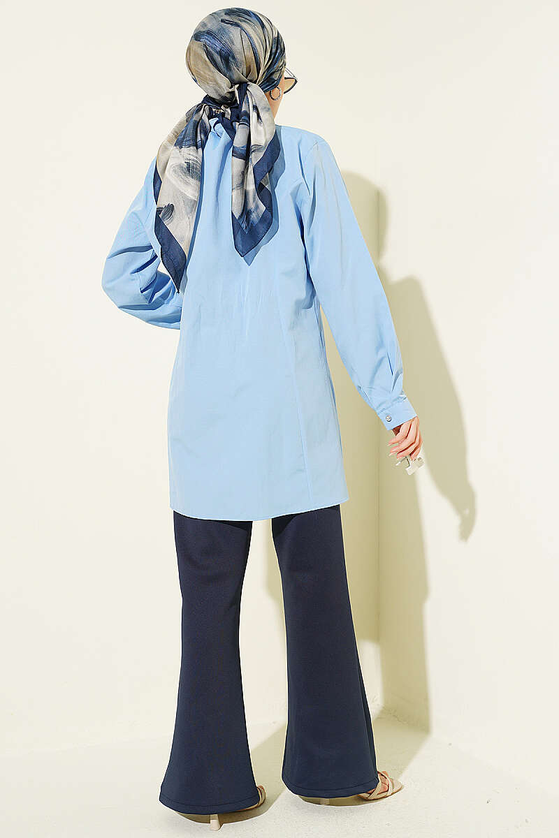 Dart Shirt with Stone Buttons - Light Blue