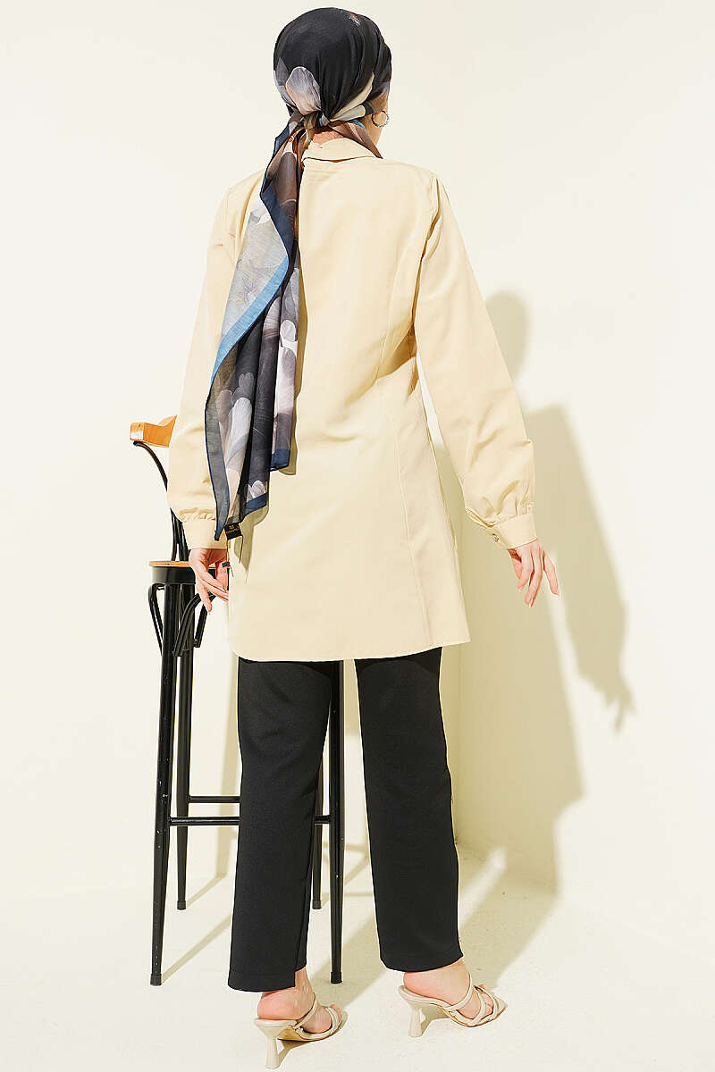 Dart Shirt with Stone Buttons - Beige