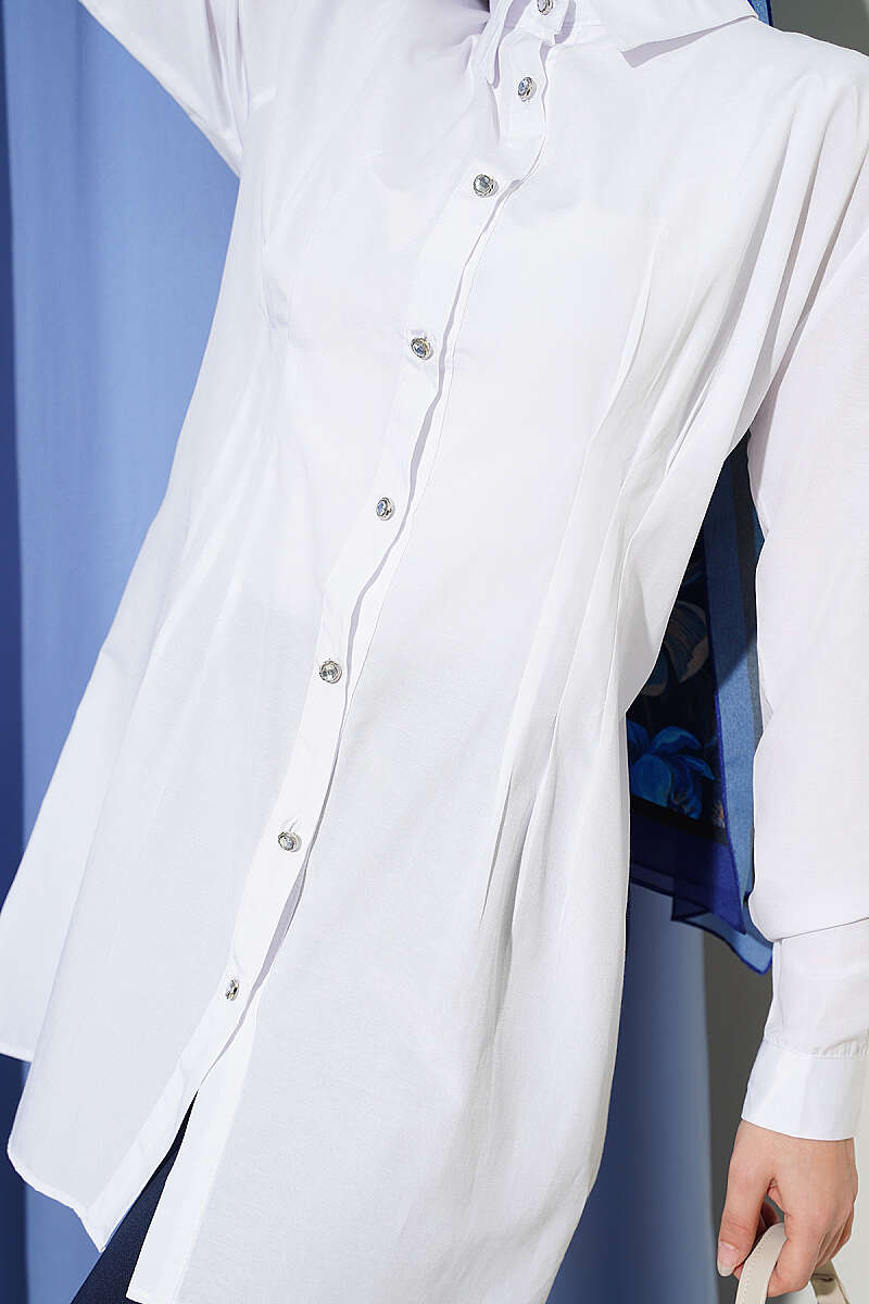 Dart Shirt with Stone Buttons - White