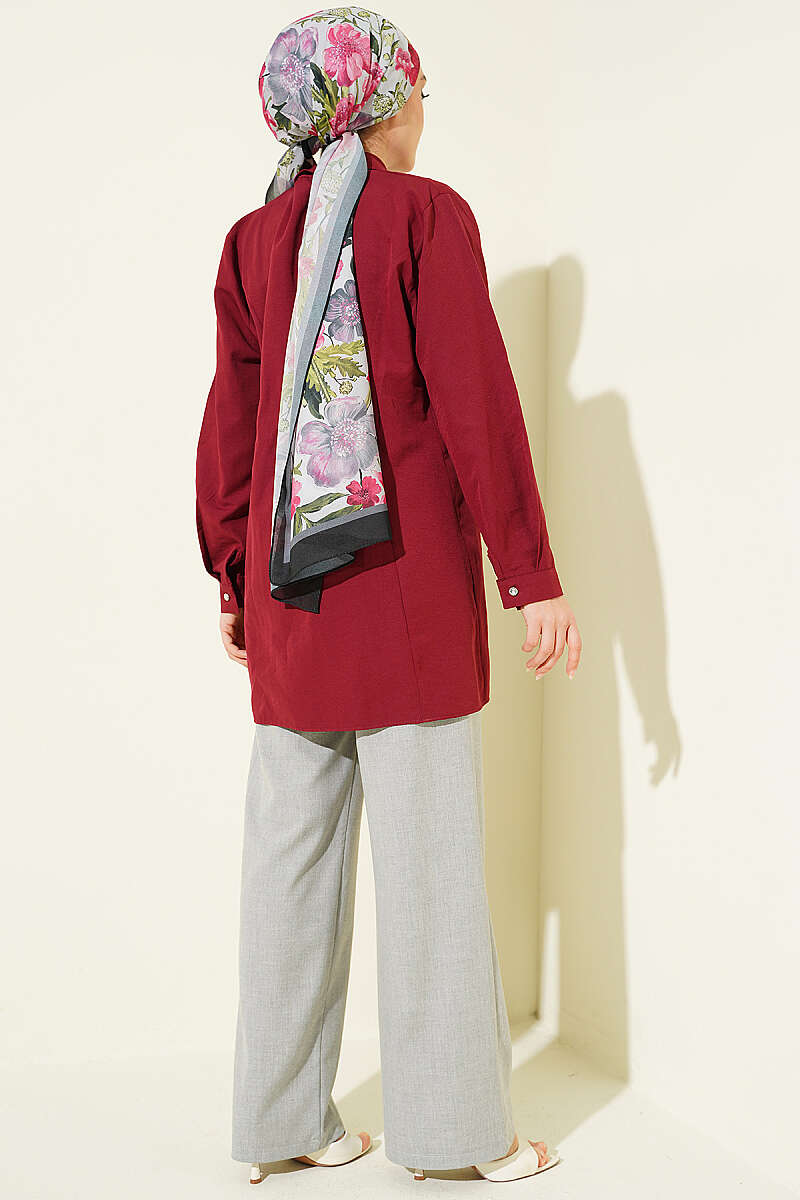 Dart Shirt with Stone Buttons - Burgundy