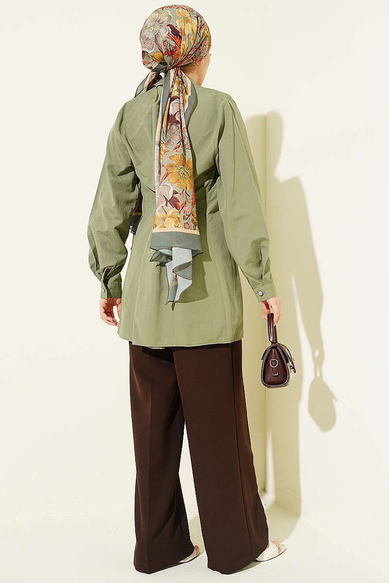 Dart Shirt with Stone Buttons - Almond Green