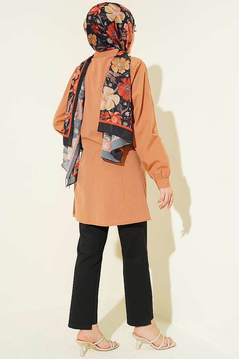 Dart Shirt with Stone Buttons - Camel