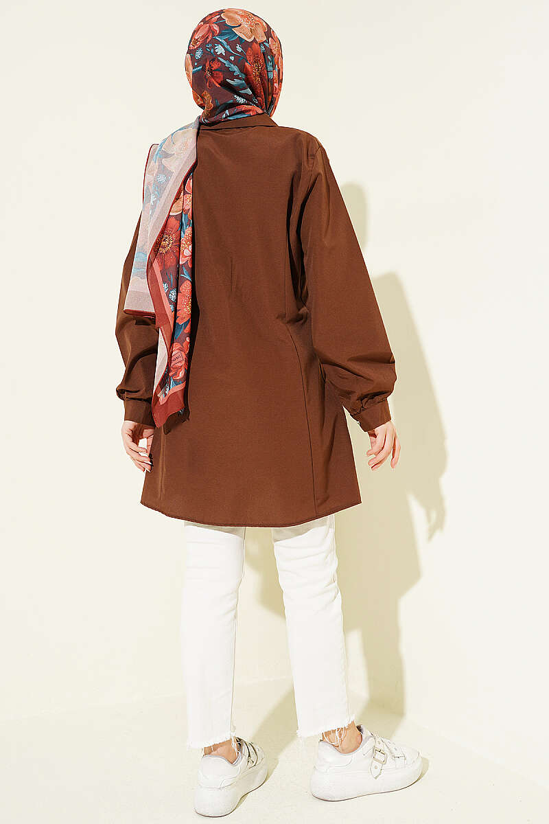 Dart Shirt with Stone Buttons - Brown