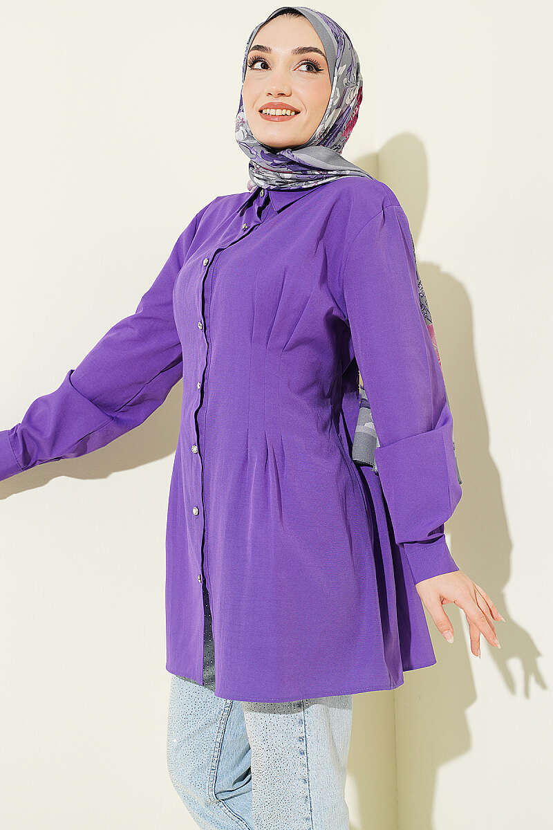 Dart Shirt with Stone Buttons - Purple