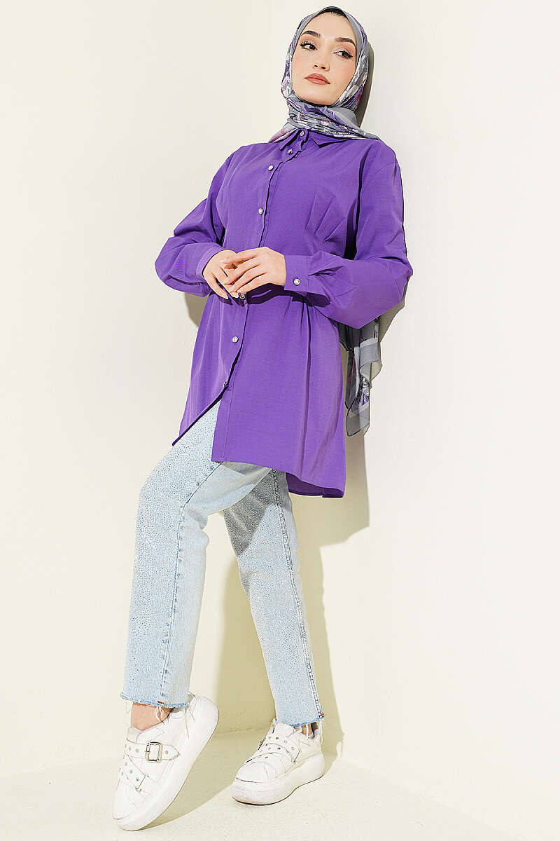 Dart Shirt with Stone Buttons - Purple