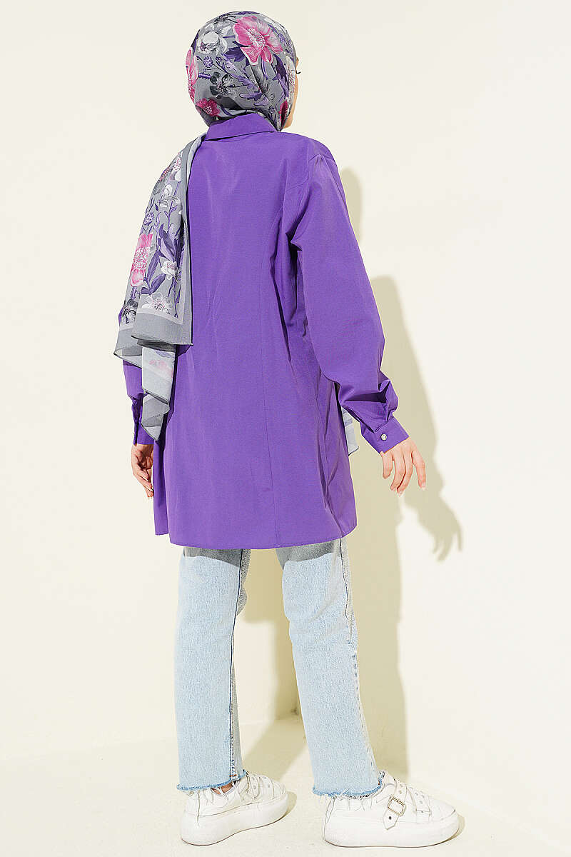 Dart Shirt with Stone Buttons - Purple