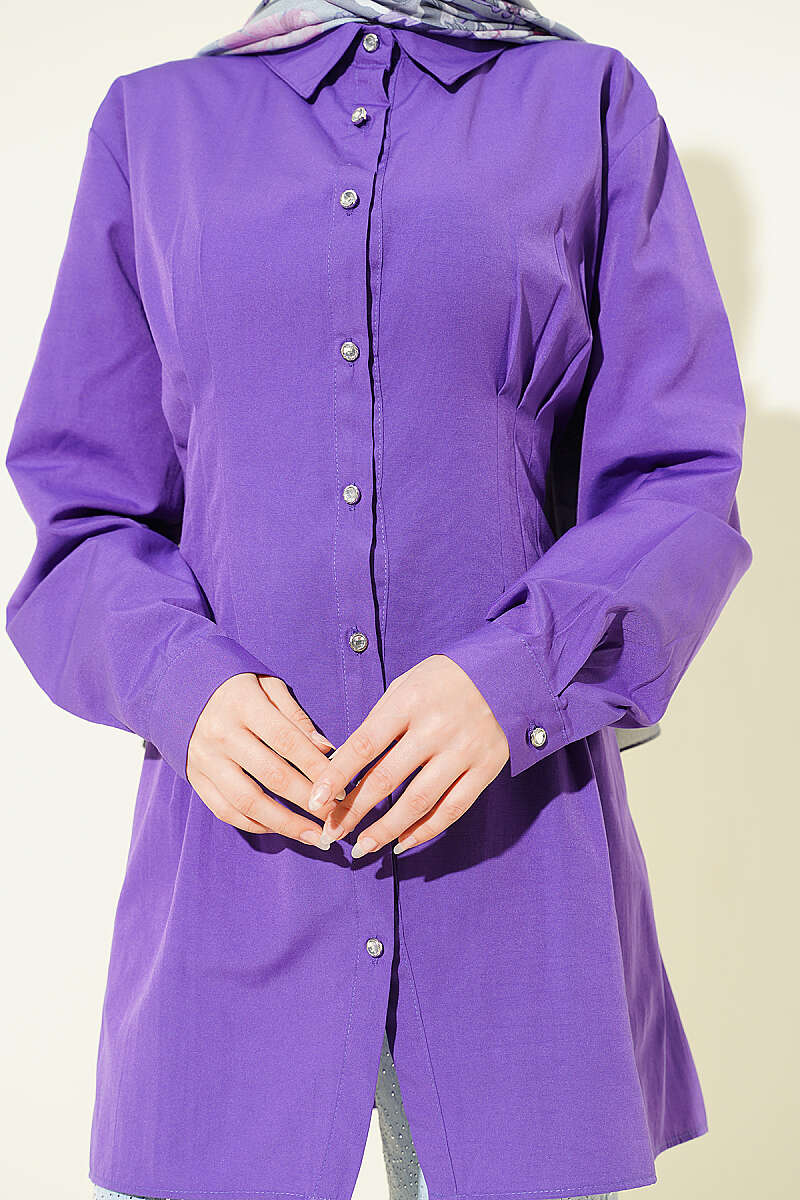 Dart Shirt with Stone Buttons - Purple