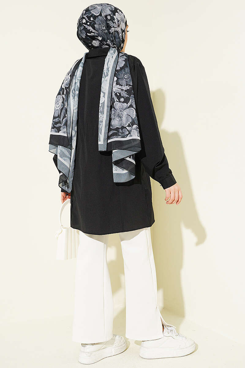 Dart Shirt with Stone Buttons - Black
