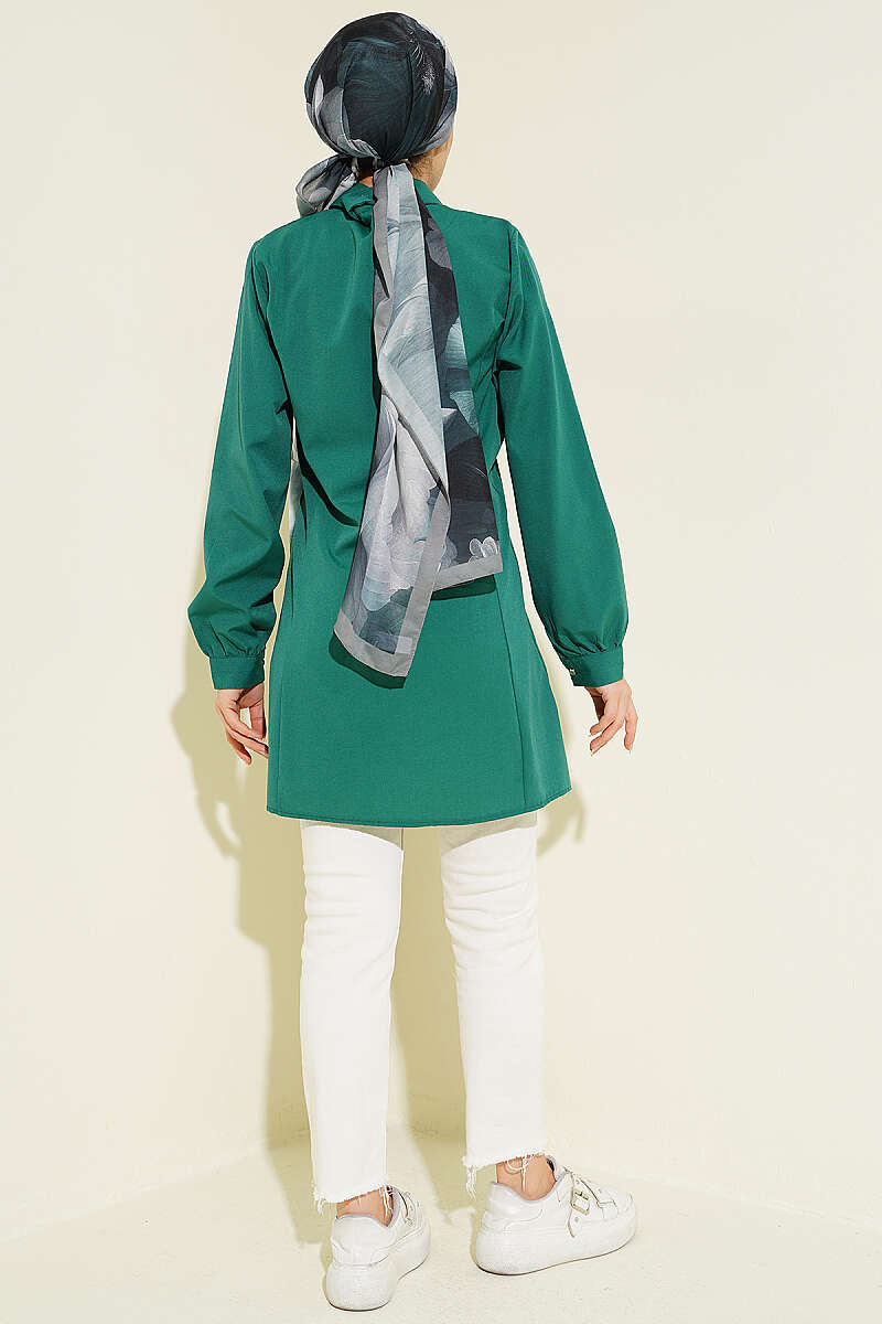 Dart Shirt with Stone Buttons - Emerald