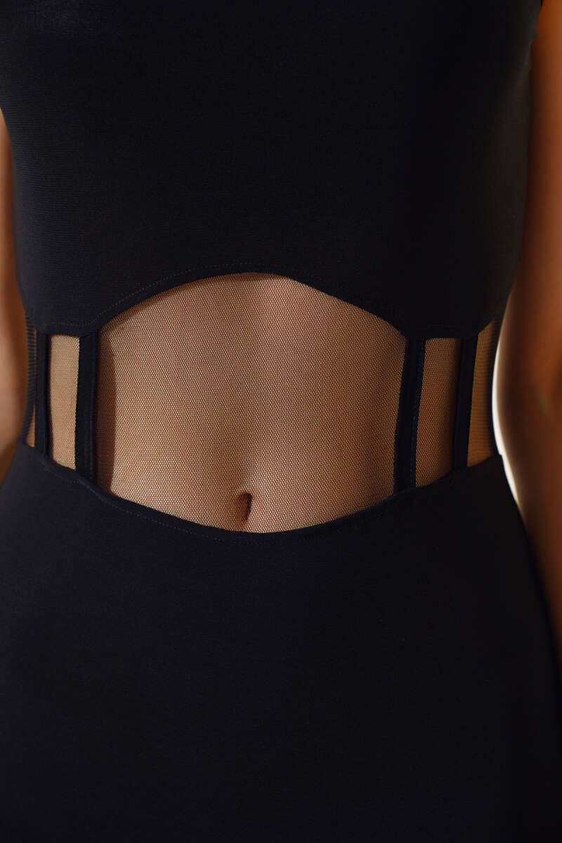 Dress with Sheer Waist - Black