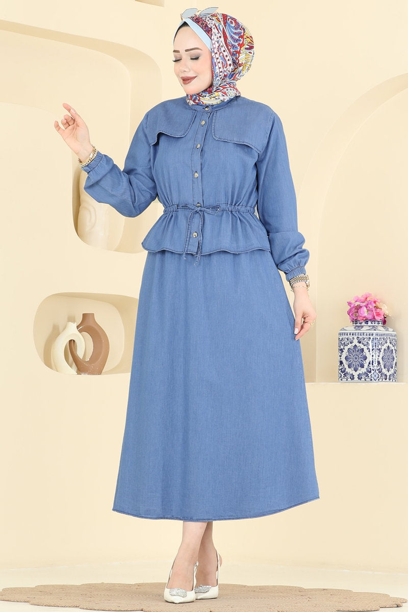 Denim Set with Drawstring Waist - Light Denim