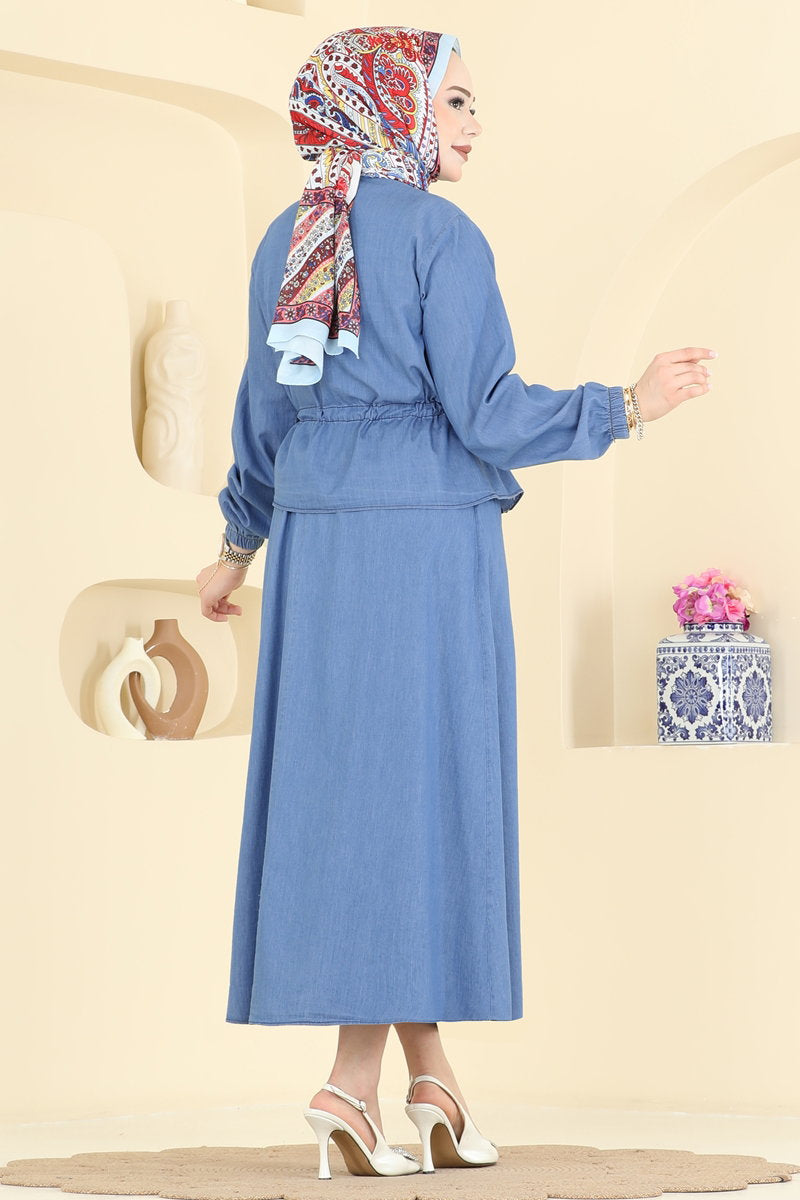 Denim Set with Drawstring Waist - Light Denim