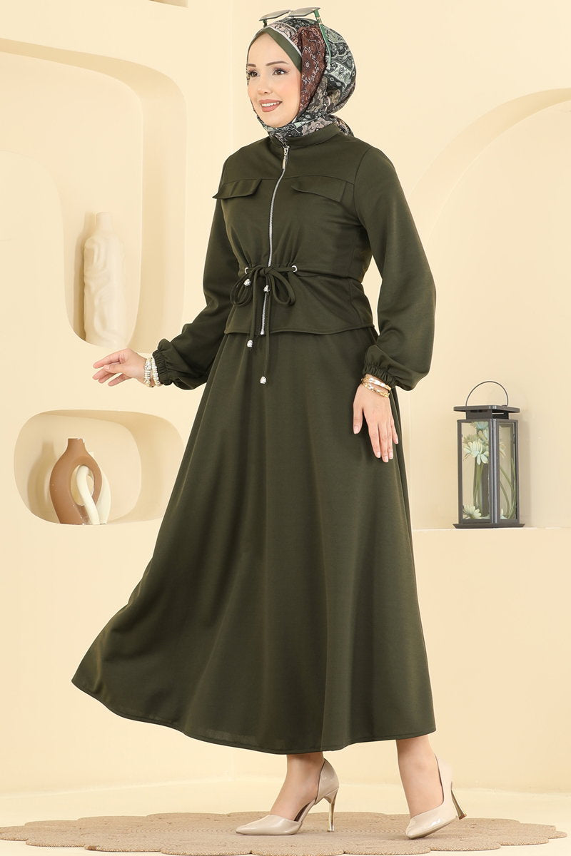 Crepe Two-Piece Set with Drawstring Waist - Khaki