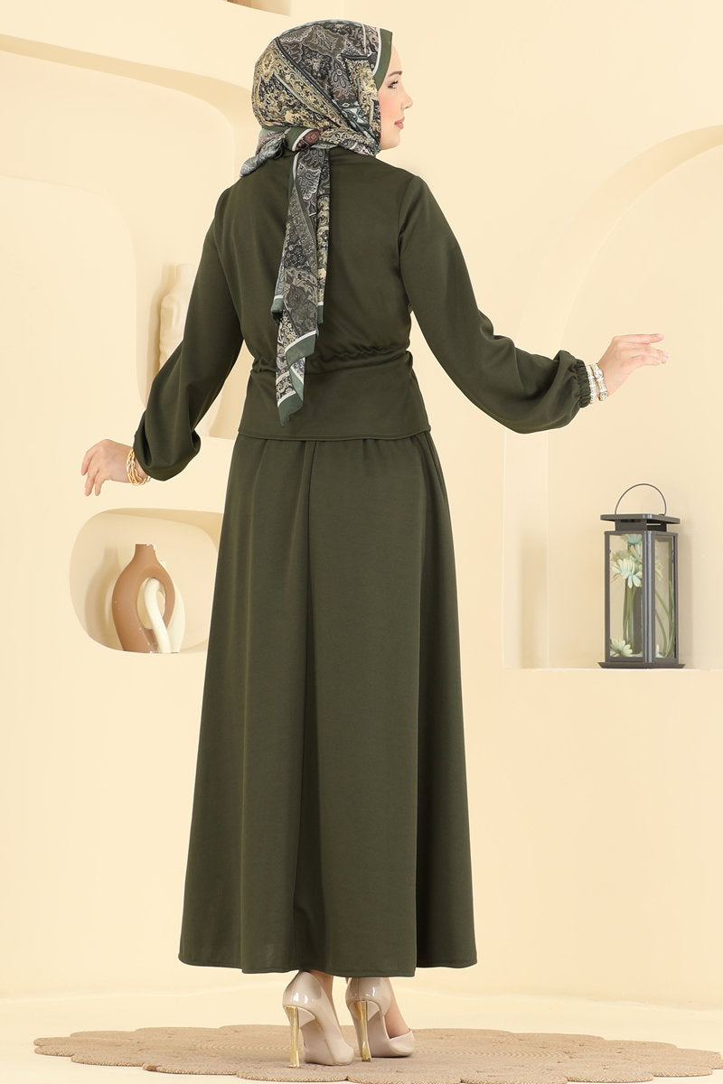 Crepe Two-Piece Set with Drawstring Waist - Khaki