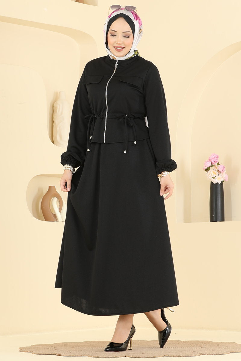 Crepe Two-Piece Set with Drawstring Waist - Black