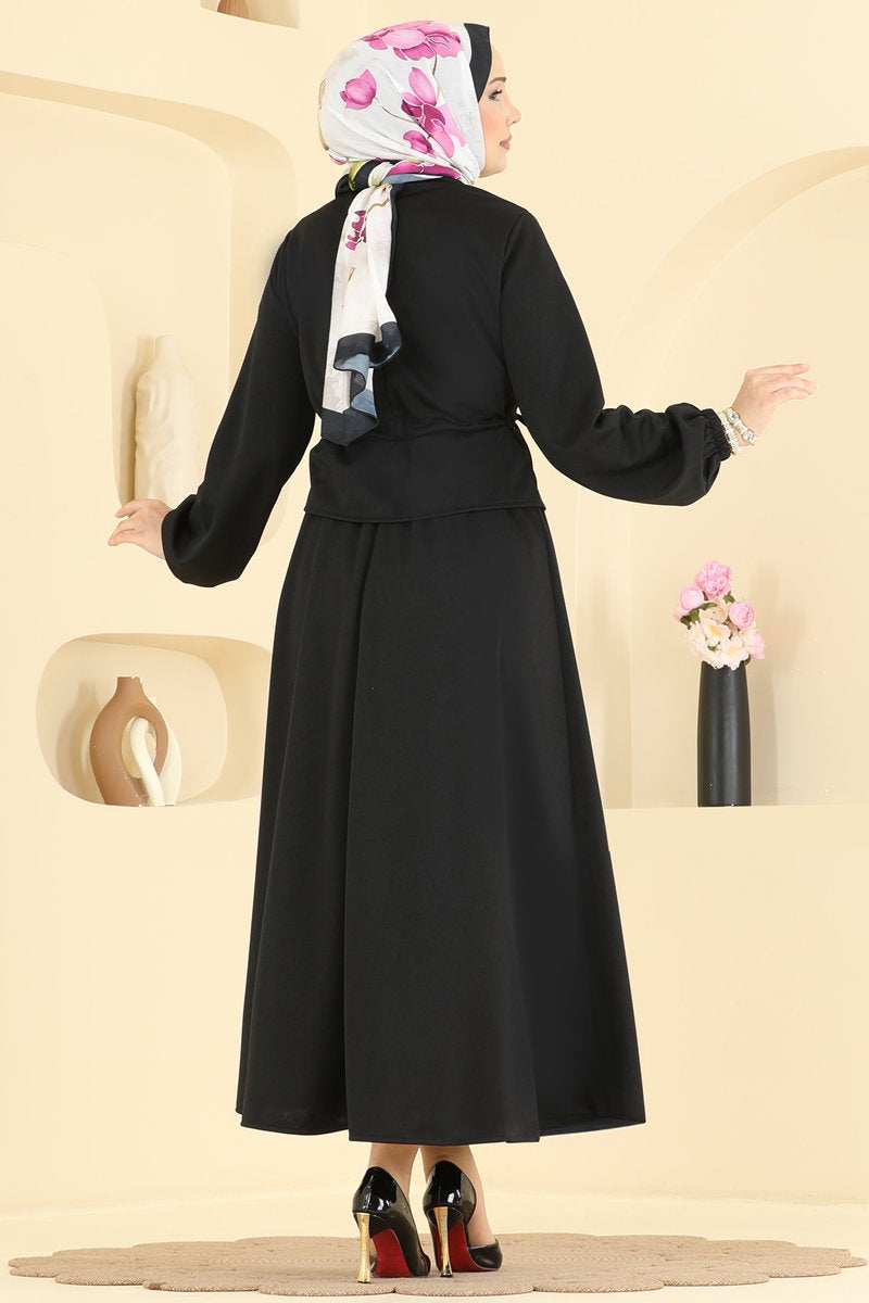 Crepe Two-Piece Set with Drawstring Waist - Black