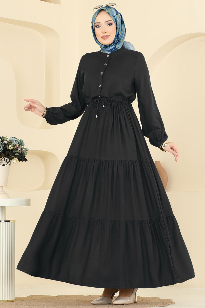 Dress with Drawstring Waist - Black