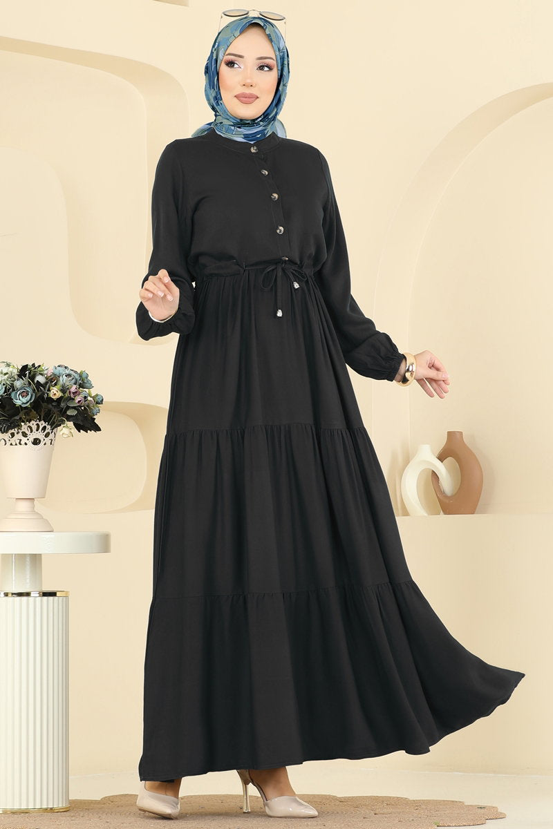 Dress with Drawstring Waist - Black