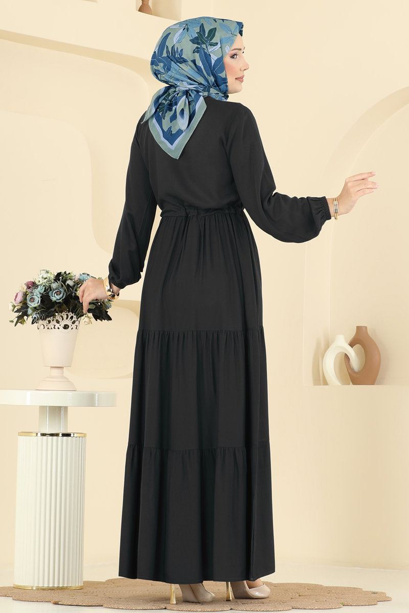 Dress with Drawstring Waist - Black