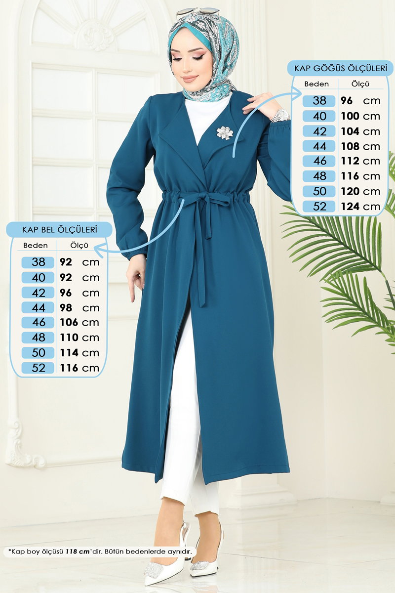 Transitional Double Knit Cape Coat with Drawstring Waist - Teal