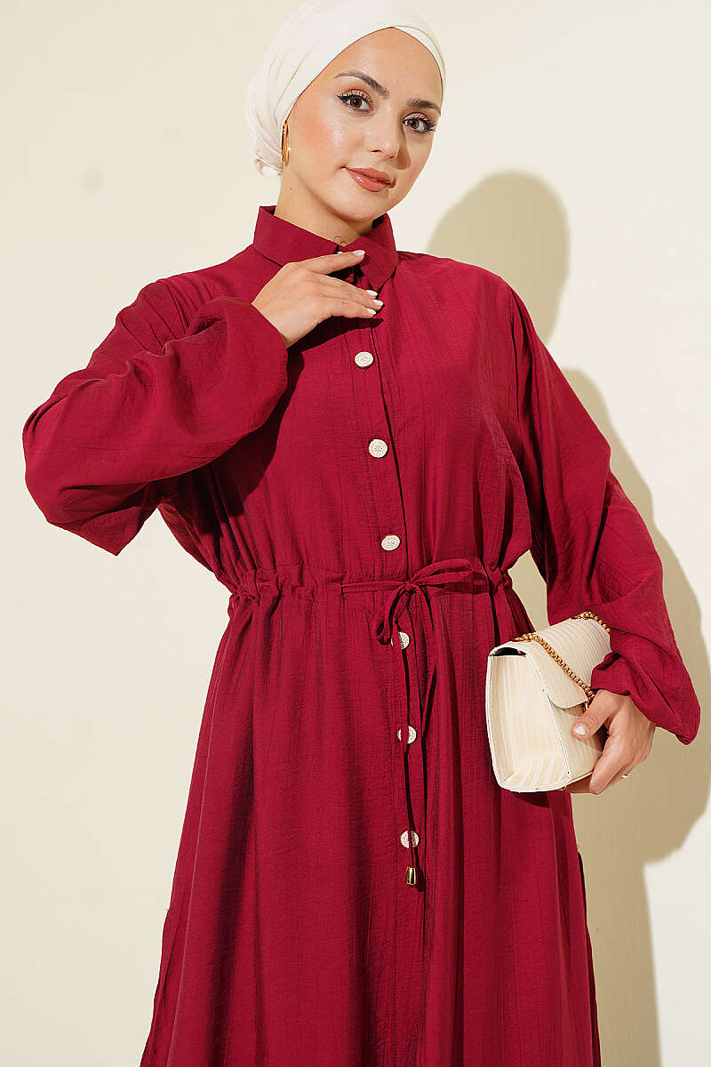 Long Tunic Two-Piece Set with Drawstring Waist - Burgundy