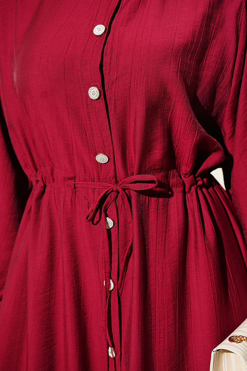 Long Tunic Two-Piece Set with Drawstring Waist - Burgundy