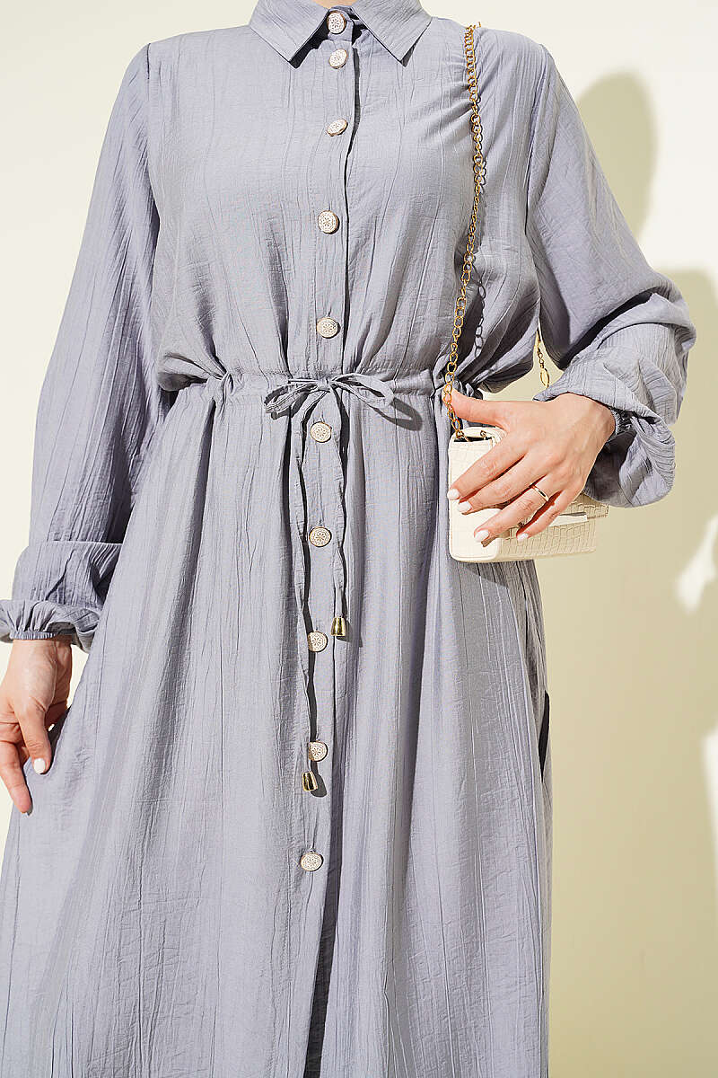 Long Tunic Two-Piece Set with Drawstring Waist - Grey