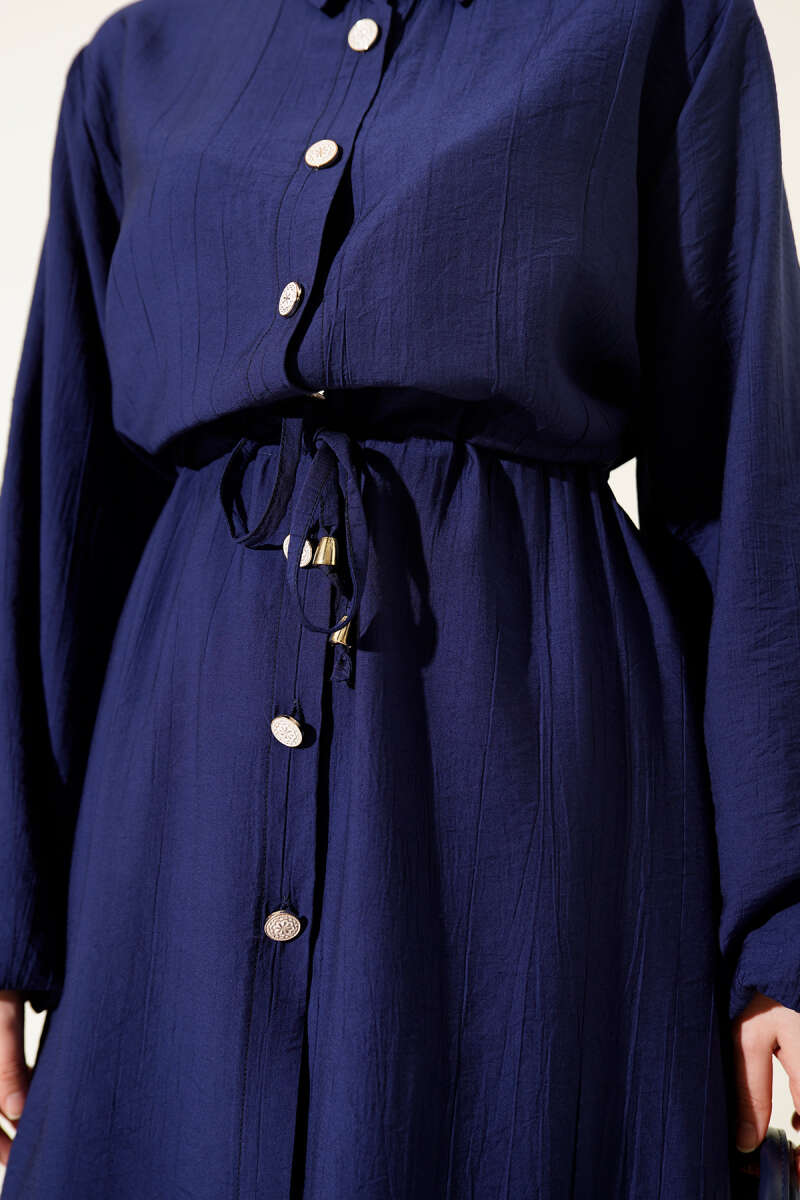 Long Tunic Two-Piece Set with Drawstring Waist - Navy