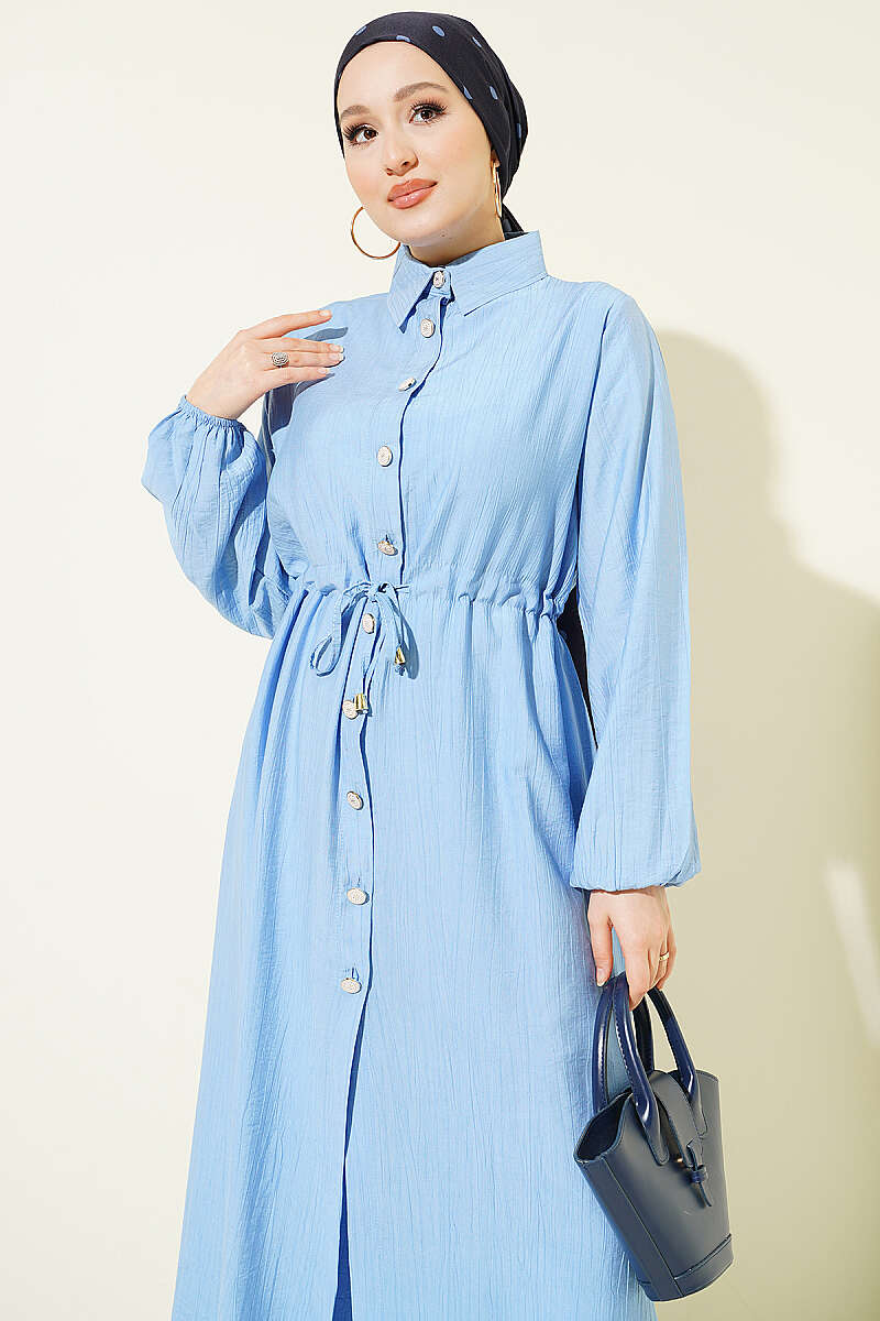 Long Tunic Two-Piece Set with Drawstring Waist - Blue
