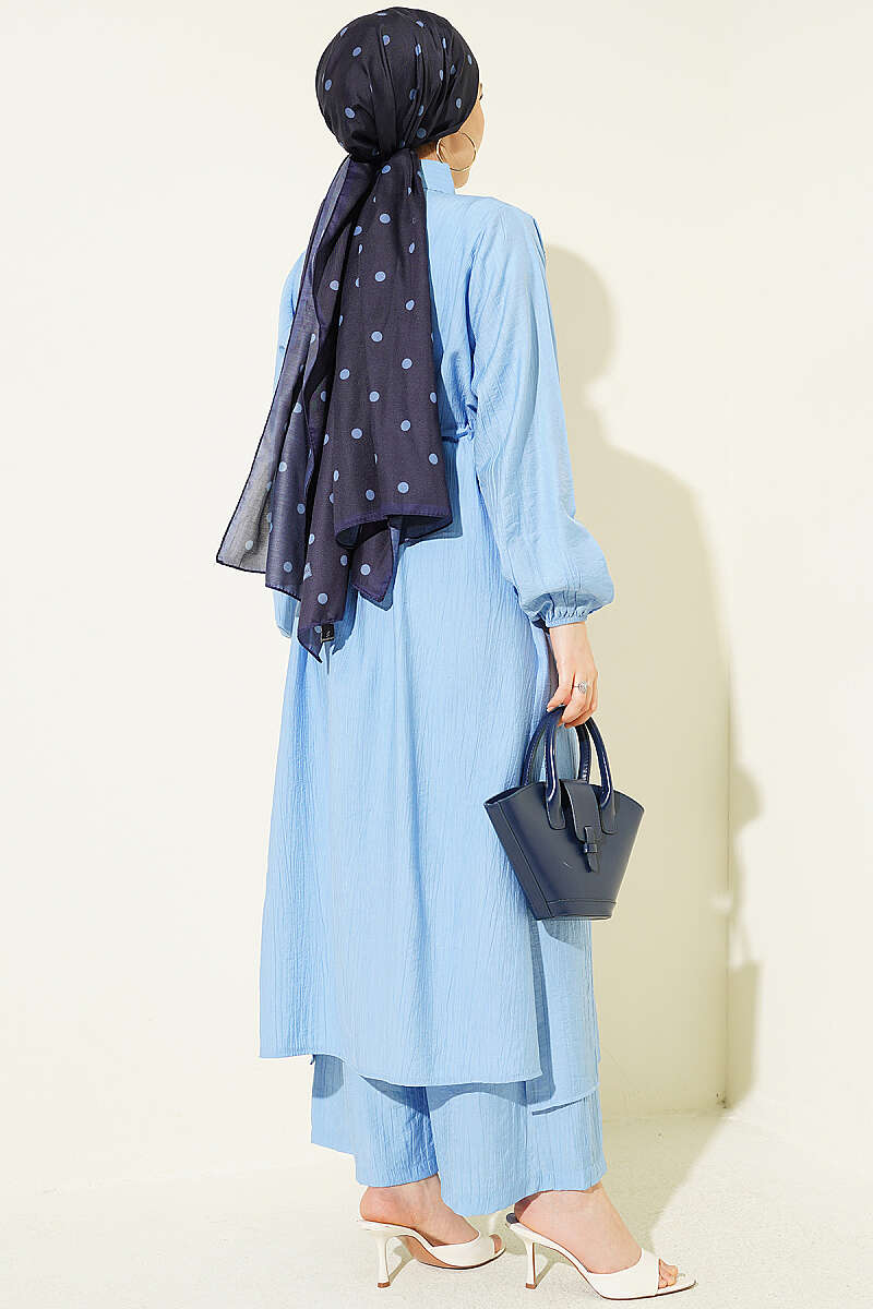 Long Tunic Two-Piece Set with Drawstring Waist - Blue