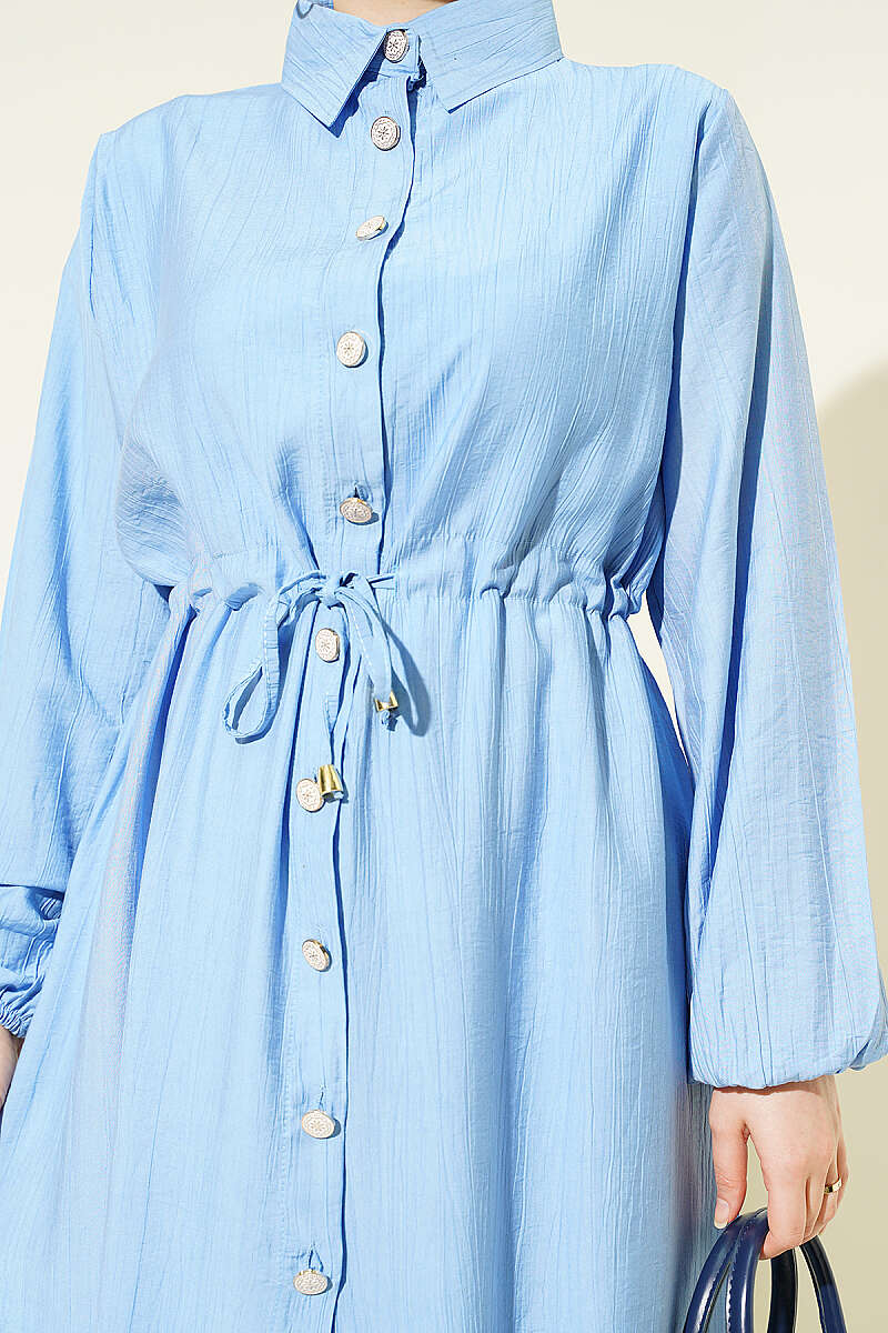 Long Tunic Two-Piece Set with Drawstring Waist - Blue