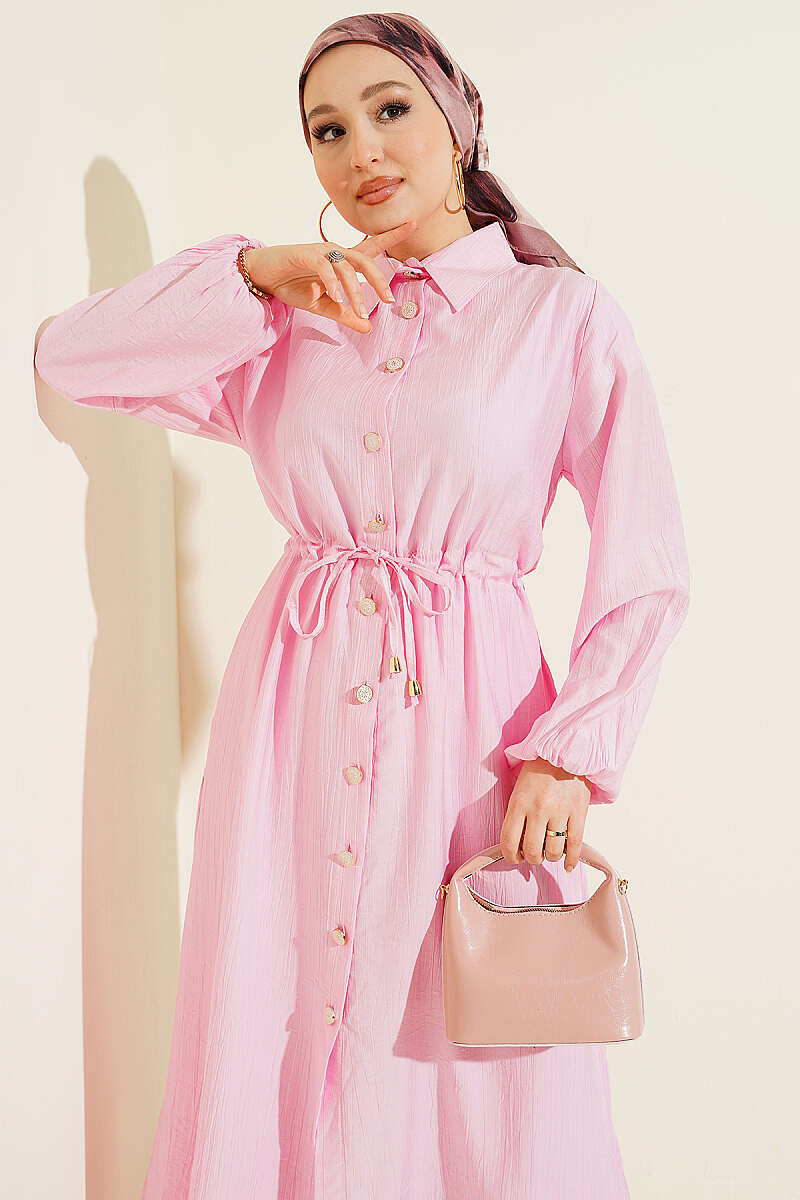 Long Tunic Two-Piece Set with Drawstring Waist - Pink