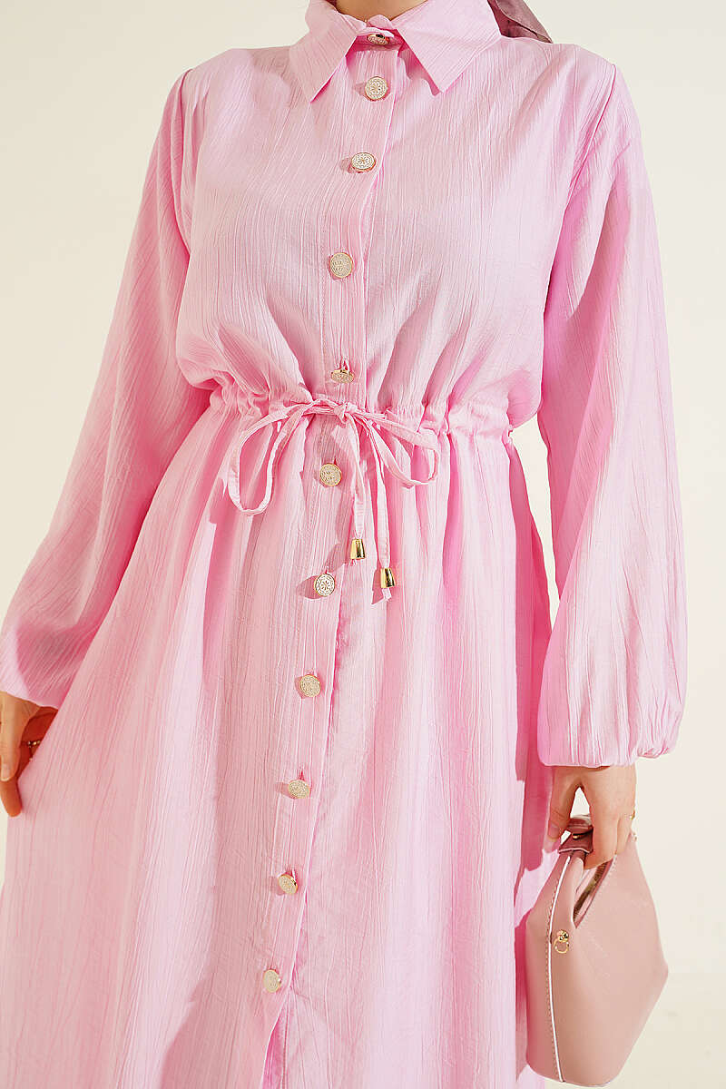 Long Tunic Two-Piece Set with Drawstring Waist - Pink