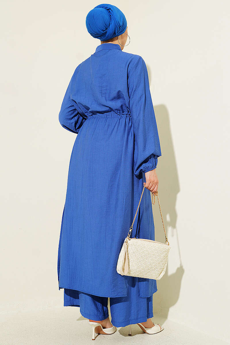 Long Tunic Two-Piece Set with Drawstring Waist - Saxe Blue