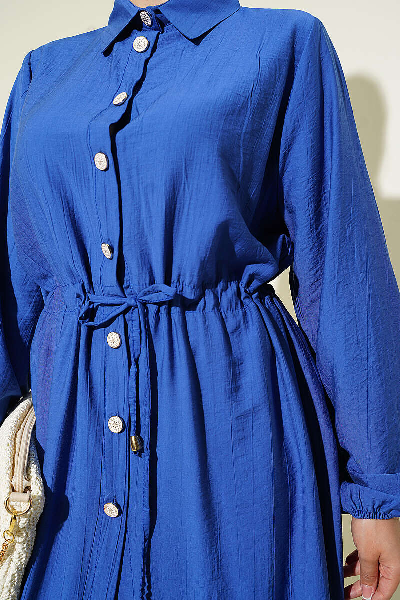 Long Tunic Two-Piece Set with Drawstring Waist - Saxe Blue