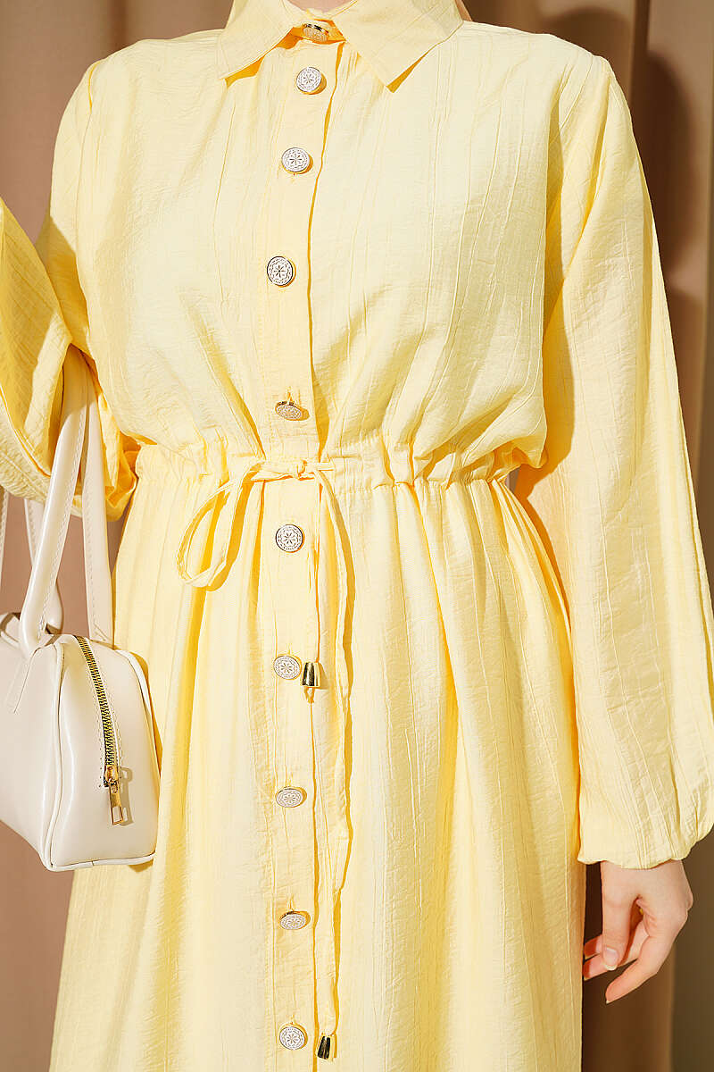 Long Tunic Two-Piece Set with Drawstring Waist - Yellow