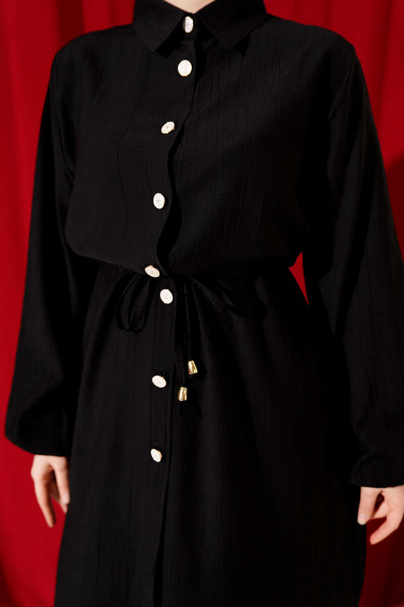 Long Tunic Two-Piece Set with Drawstring Waist - Black